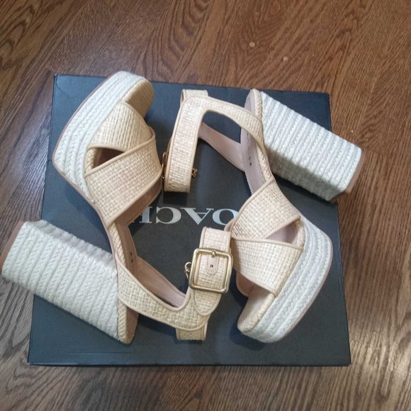 Coach Nelly Raffia Sandal, Natural, New in Box - Picture 3 of 4